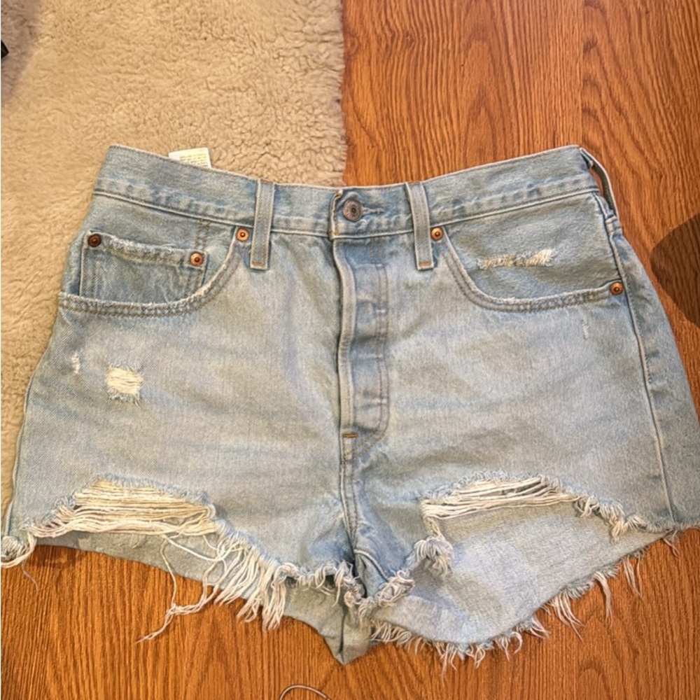 Levi's Light Blue Frayed Jean Shorts